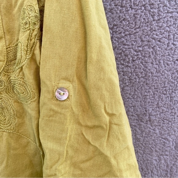 Soft Surroundings Green Livvie Linen Blend Floral Embroidered Roll Tab Tunic - Picture 6 of 10